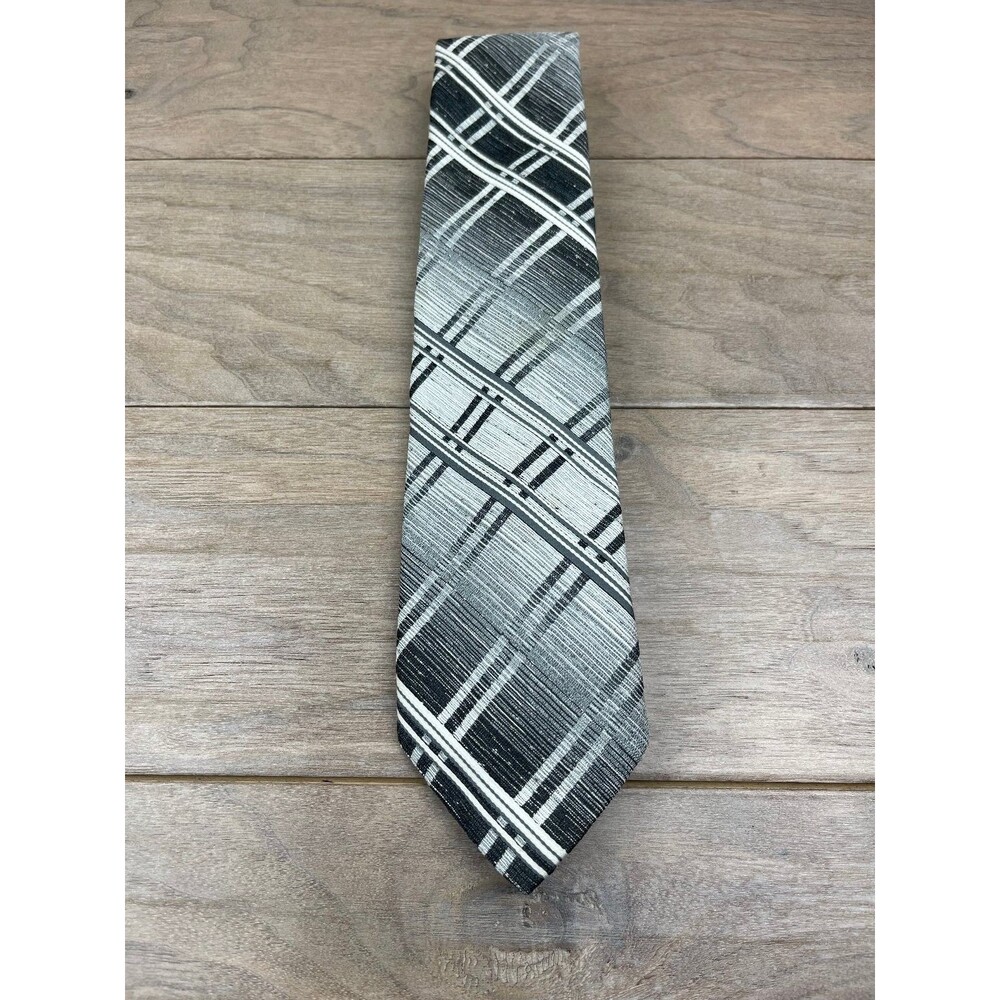 Wemlon by Wembley Men's Black White Plaid Polyester Tie